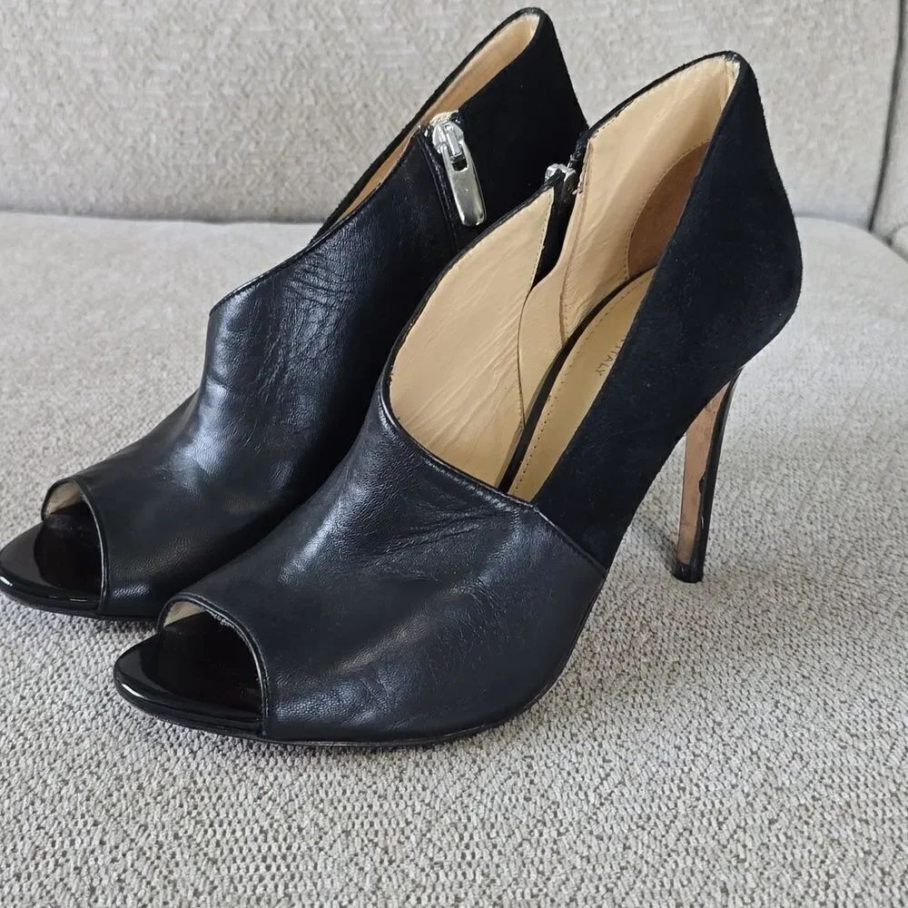 Milana Black Leather Peep Toe Made In Italy Heels - Size 39